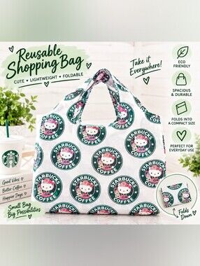 Reusable White & Green Logo Print Shopping Bag